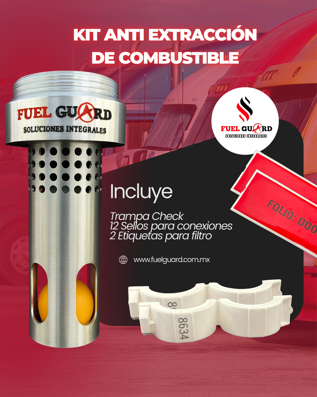 Kit anti extracción de combustible Fuel Guard con Trampa Check y sellos foliados